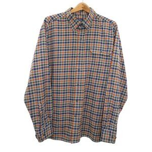 EUC Fish Hippie XL Plaid Flannel Shirt Orange Navy Green Outdoor Fall Casual